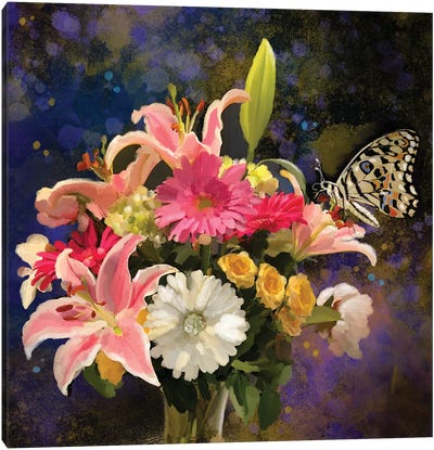 Bright Floral And Butterfly Canvas Art Print - Thomas Little
