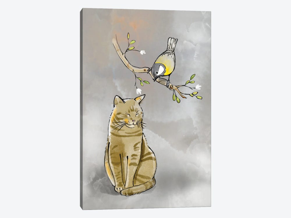 Catnap And Watchful Bird by Thomas Little 1-piece Art Print