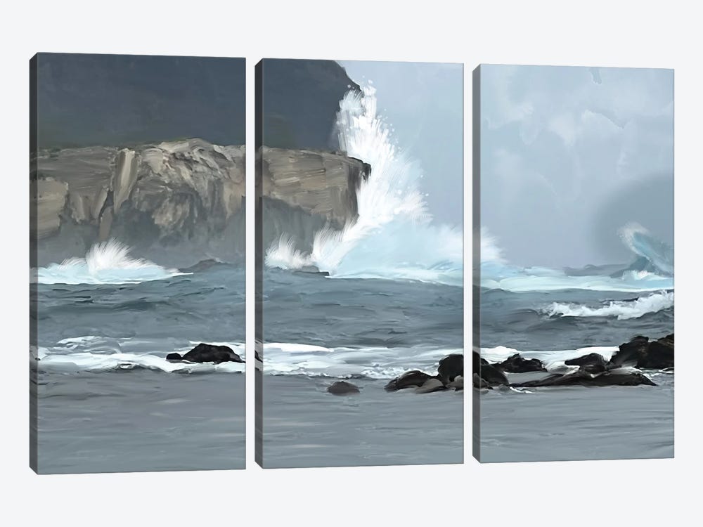 Stormy Sea by Thomas Little 3-piece Canvas Wall Art