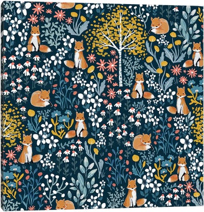 Forest Foxes Canvas Art Print - Animal Patterns