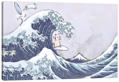 Surfing The Great Wave Canvas Art Print - Pet Mom