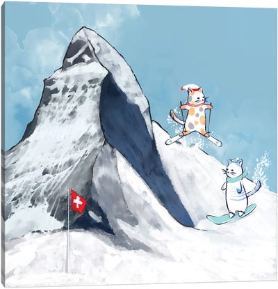Swiss Snow Holiday Canvas Art Print - Skiing Art