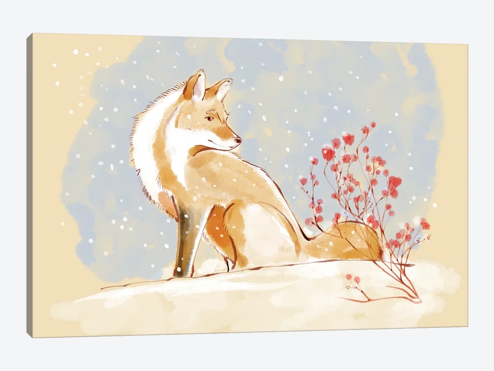 Fox And Flurry by Thomas Little 1-piece Canvas Wall Art