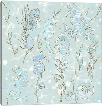 Seahorse And Seaweed Canvas Art Print - Seahorse Art