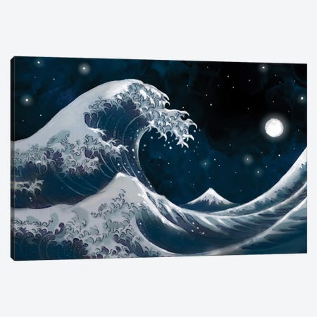 Midnight And The Great Wave Canvas Print #TLT267} by Thomas Little Canvas Art