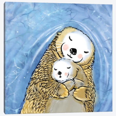 Sea Otter Mama And Baby Canvas Print #TLT268} by Thomas Little Canvas Art Print