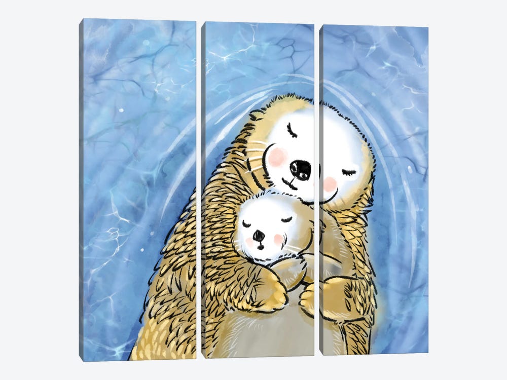 Sea Otter Mama And Baby by Thomas Little 3-piece Canvas Wall Art