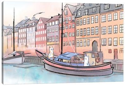 Global Cats Setting Sail In Scandinavia Canvas Art Print - Thomas Little