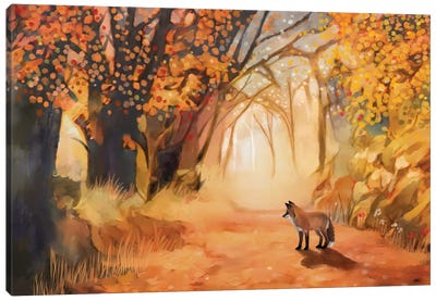 Little Fox In Magical Forest Canvas Art Print - Thomas Little