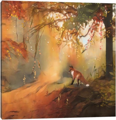 Little Fox In Mystic Forest Canvas Art Print - Thomas Little