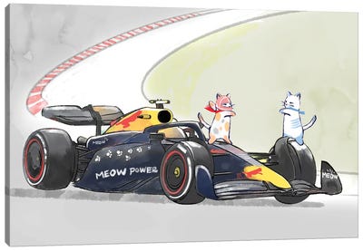 Global Cats K1 Racing Canvas Art Print - Office Humor