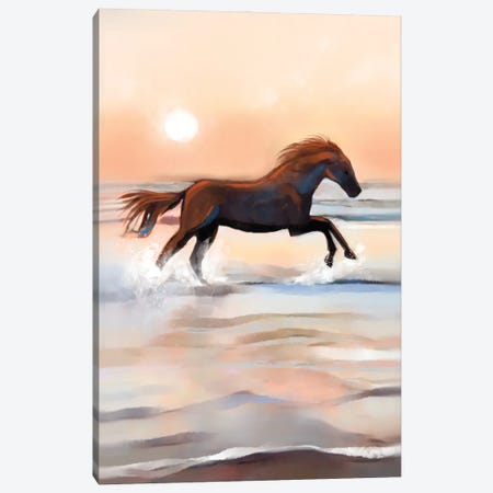 Copper Horse In The Surf Canvas Print #TLT280} by Thomas Little Art Print