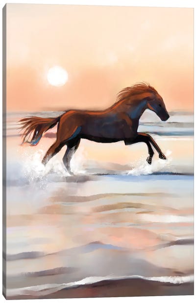 Copper Horse In The Surf Canvas Art Print - Thomas Little