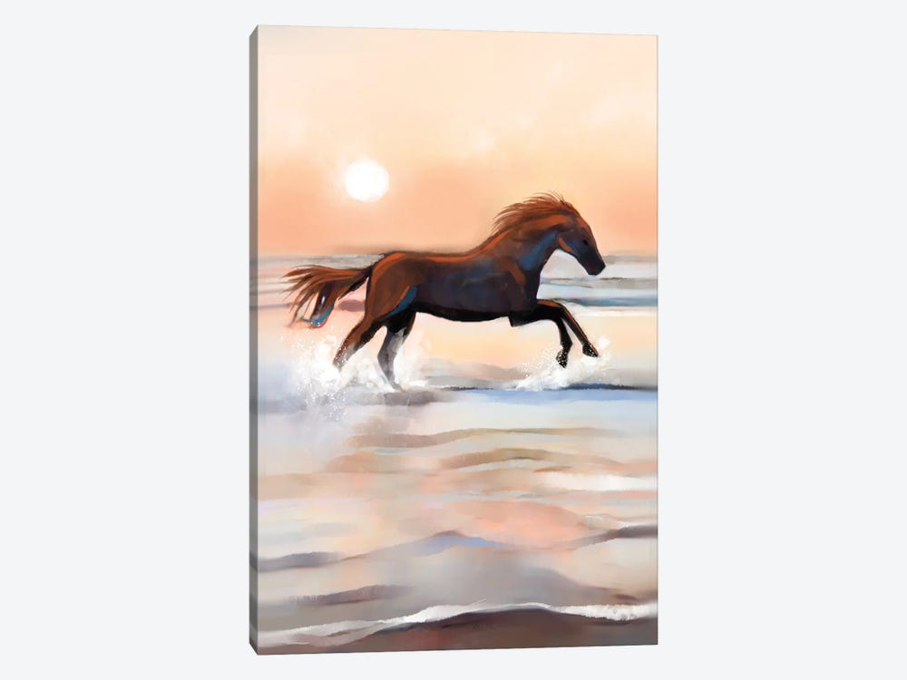 Copper Horse In The Surf by Thomas Little 1-piece Canvas Wall Art