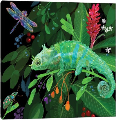Green Chameleon Canvas Art Print - Beetle Art