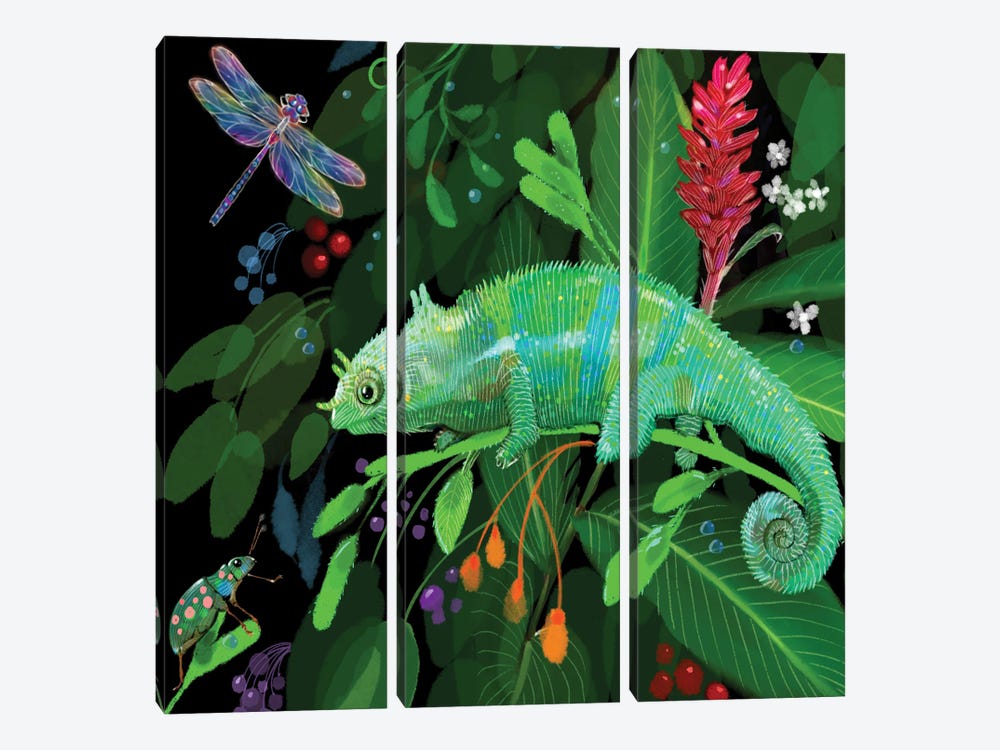 Green Chameleon by Thomas Little 3-piece Canvas Print
