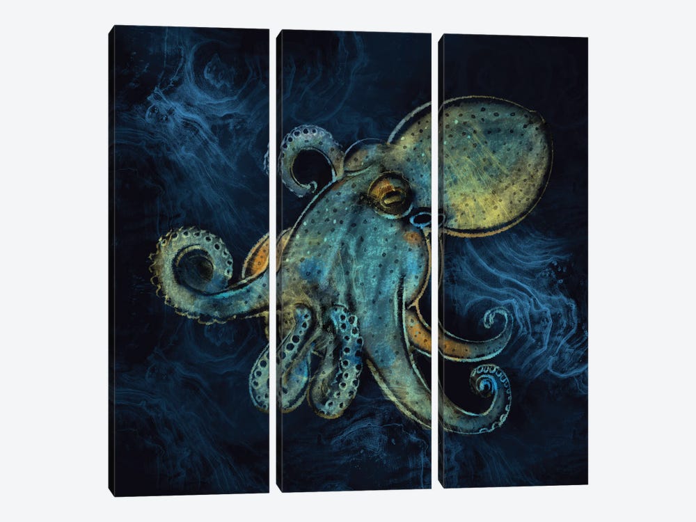 Mykonos Octopus by Thomas Little 3-piece Canvas Art Print