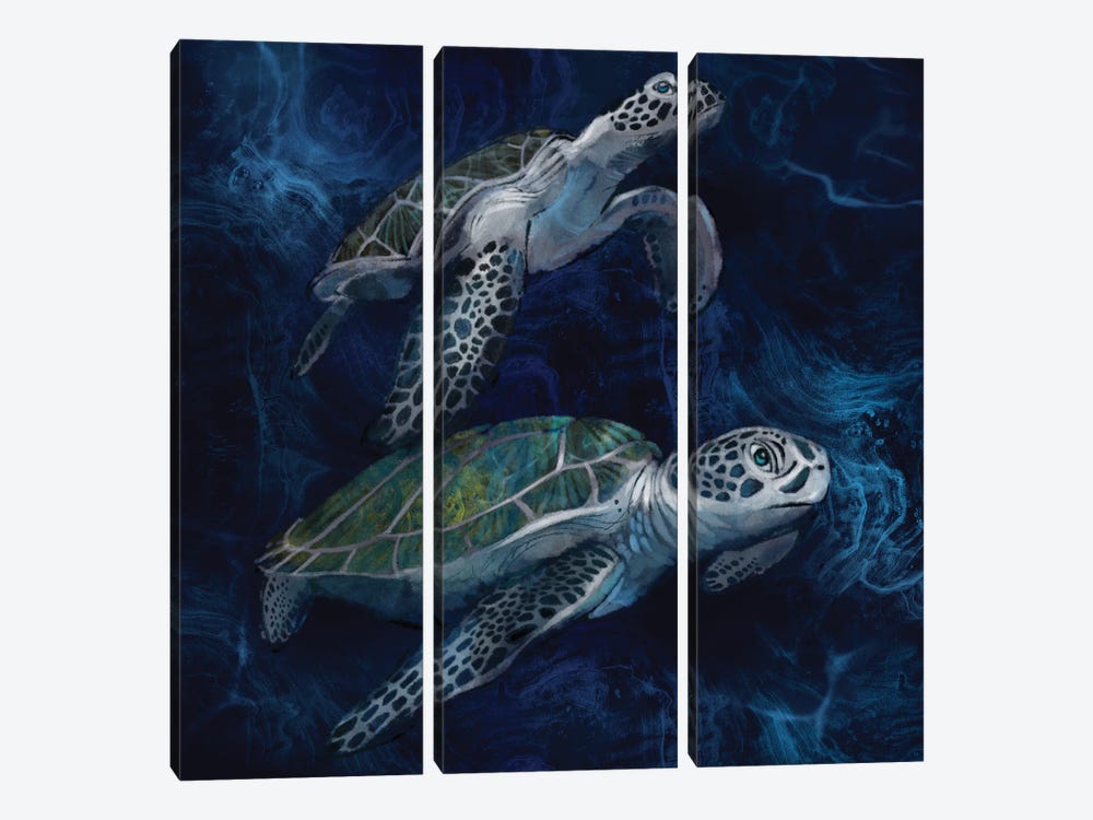 Green Sea Turtles by Thomas Little 3-piece Canvas Wall Art