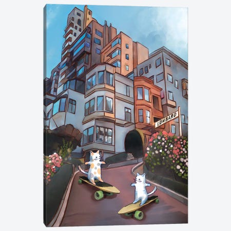 Skateboarding In San Francisco Canvas Print #TLT288} by Thomas Little Art Print