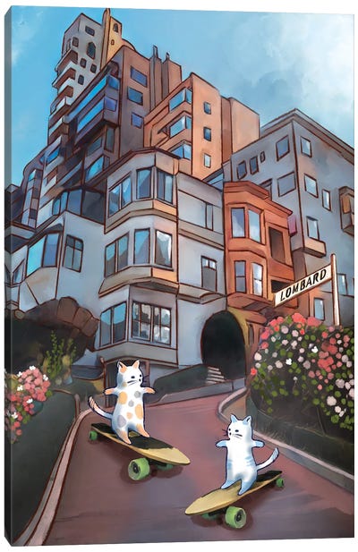 Skateboarding In San Francisco Canvas Art Print - Office Humor