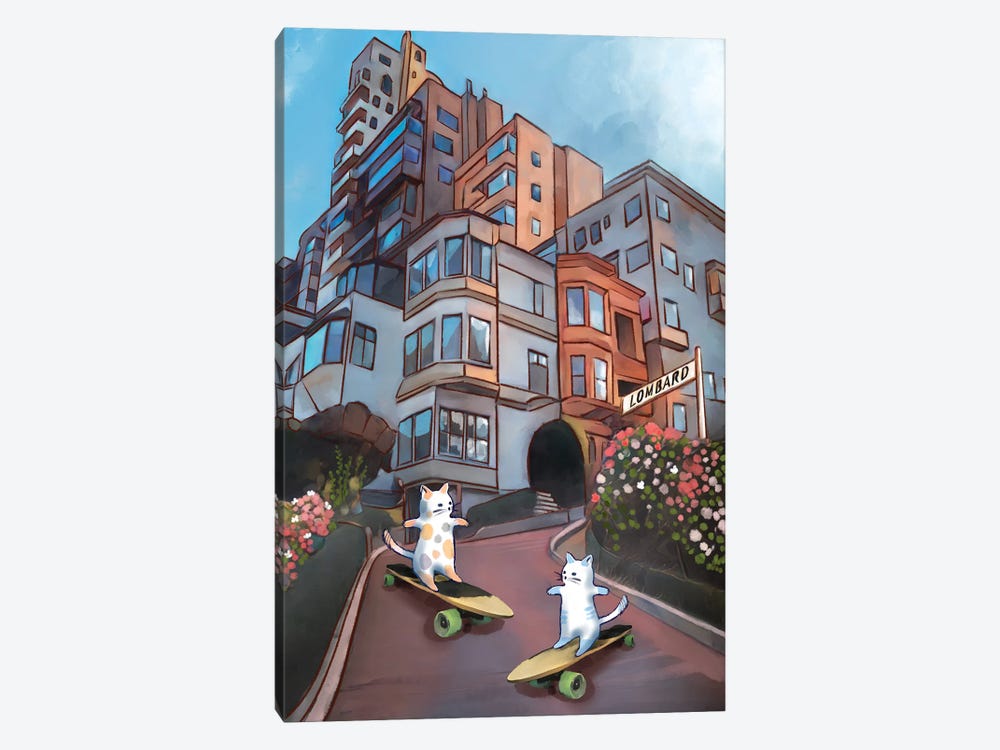 Skateboarding In San Francisco by Thomas Little 1-piece Canvas Artwork