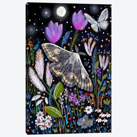Moth And The Midnight Garden Canvas Print #TLT292} by Thomas Little Canvas Artwork