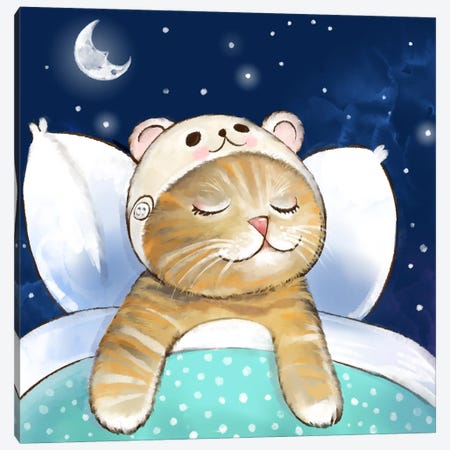 Kitten Dreaming By Starlight Canvas Print #TLT293} by Thomas Little Canvas Wall Art
