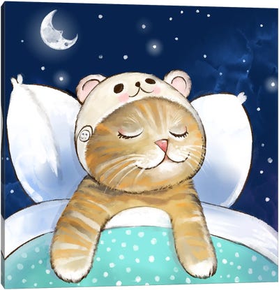 Kitten Dreaming By Starlight Canvas Art Print - Thomas Little