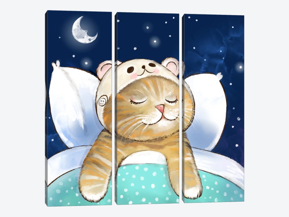 Kitten Dreaming By Starlight by Thomas Little 3-piece Canvas Artwork