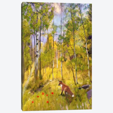 Little Fox In Aspen Forest Canvas Print #TLT297} by Thomas Little Art Print