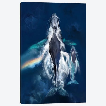 Whale Mother And Child Canvas Print #TLT302} by Thomas Little Canvas Artwork