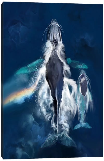 Whale Mother And Child Canvas Art Print - Thomas Little