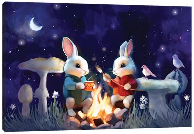 Magical Night With Friends Canvas Art Print - Crescent Moon Art