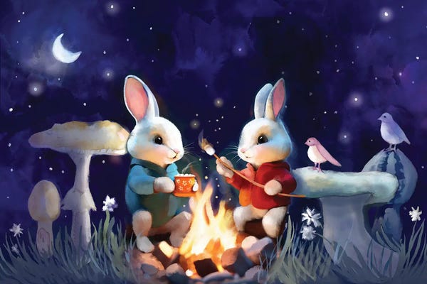 Kids Inspirational Art: Magical Night With Friends by Thomas Little