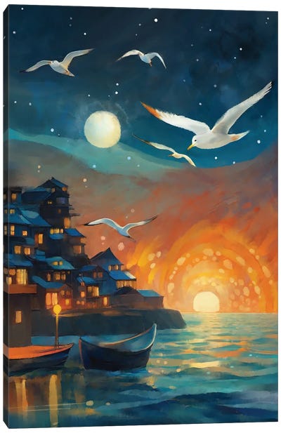 Day To Night Canvas Art Print - Gull & Seagull Art