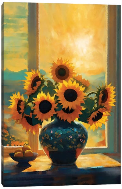 Sunflowers In The Window Canvas Art Print - Thomas Little