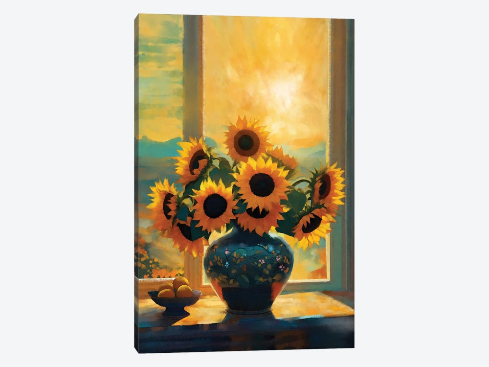 Sunflowers In The Window by Thomas Little 1-piece Canvas Wall Art