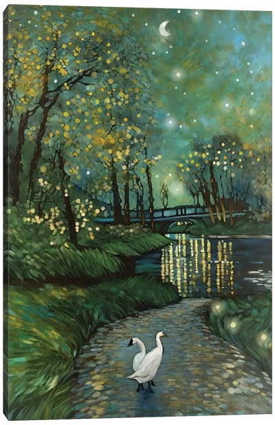 Night Reflections Canvas Art Print - River, Creek & Stream Art