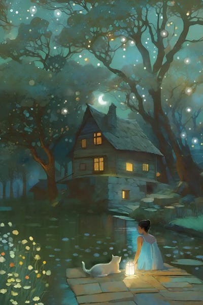 Clair And The Cat by Thomas Little canvas print