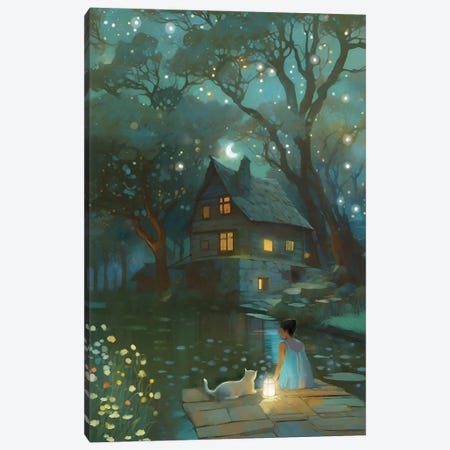 Clair And The Cat Canvas Print #TLT319} by Thomas Little Art Print