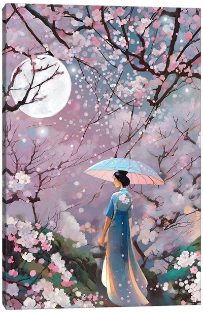 Sakura Canvas Art Print - Full Moon Art