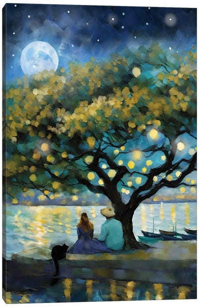 In The Light Of A Blue Moon Canvas Art Print - Romantic Bedroom Art