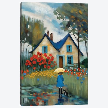Walk In The Rain Canvas Print #TLT340} by Thomas Little Canvas Artwork