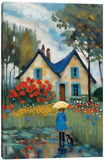 Walk In The Rain Canvas Art Print - Garden & Floral Landscape Art