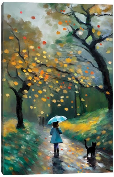 Autumn Rains Canvas Art Print - Cat Art