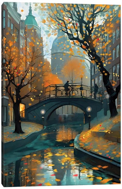 Autumn In Amsterdam Canvas Art Print - Bicycle Art
