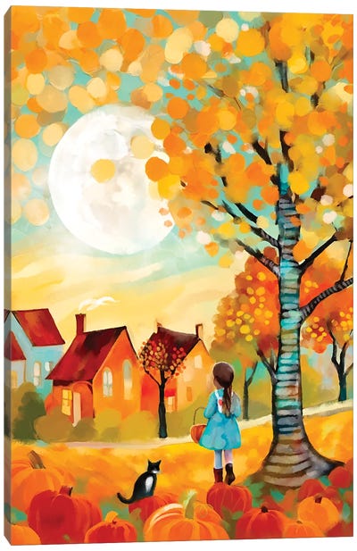 Visit To The Pumpkin Patch Canvas Art Print - Child Portrait Art