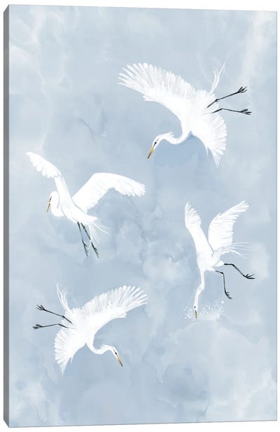 Egrets in Flight Canvas Art Print - Egret Art