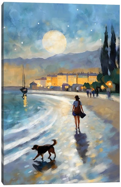 Moonrise In Montpellier Canvas Art Print - Thomas Little