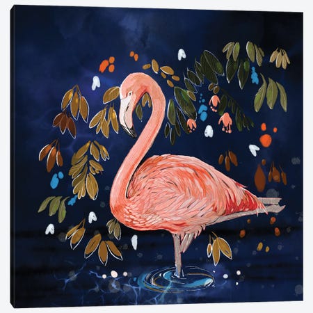 Flamingo Contemplating Canvas Print #TLT40} by Thomas Little Canvas Print